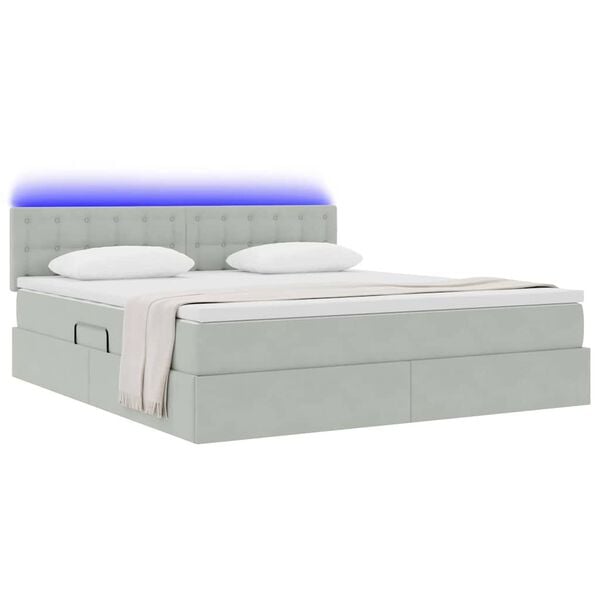 vidaXL Cama com arruma&ccedil;&atilde;o e LED Cinzento-claro 180 x 200 cm Veludo