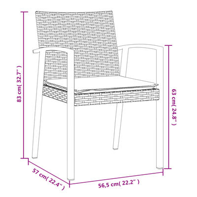 vidaXL Cadeiras jardim + almofadões 4pcs 56,5x57x83cm vime PE castanho