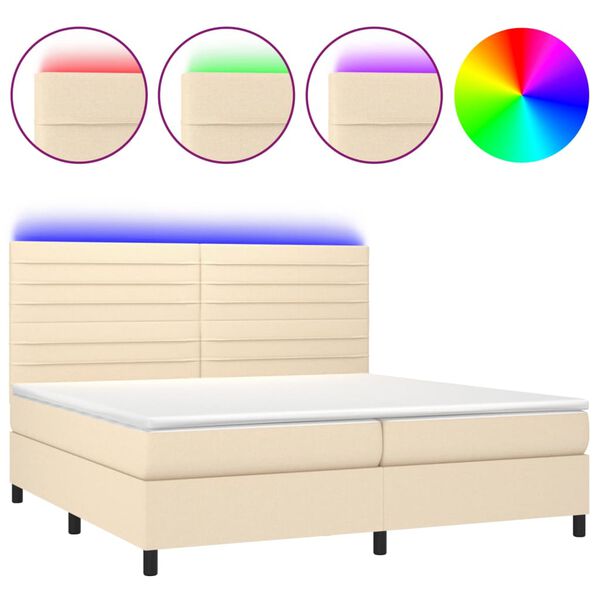 vidaXL Cama box spring c/ colch&atilde;o e LED 200x200 cm tecido cor creme