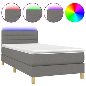 vidaXL Cama box spring c/ colch&atilde;o e LED 80x200 cm tecido cinza-escuro