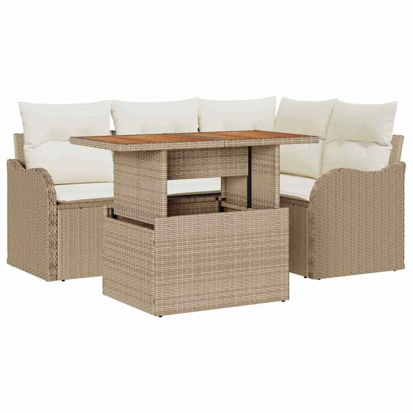 vidaXL Conjunto de Sof&aacute; de Jardim 5 pcs Bege Rattan Sint&eacute;tico