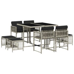 vidaXL 9 pcs conjunto de jantar p/ jardim c/ almofad&otilde;es cinzento claro