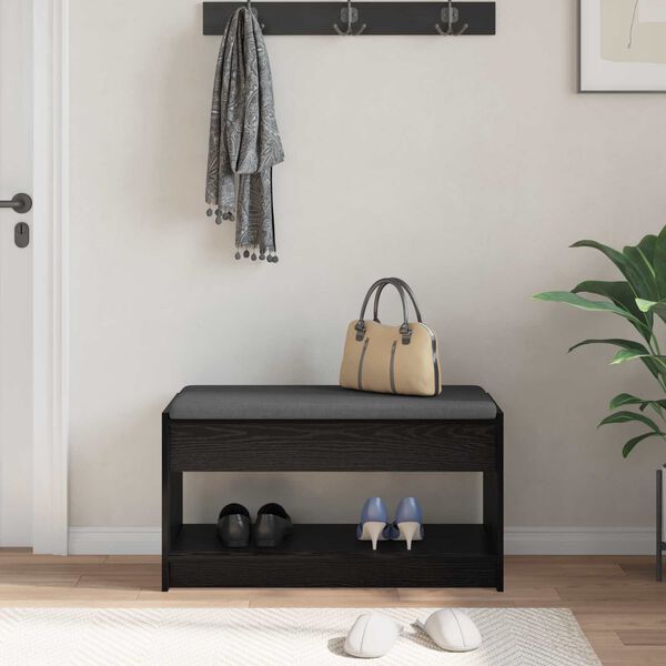 vidaXL Banco de Hall com almofada Carvalho Preto 83 x 38 x 45 cm