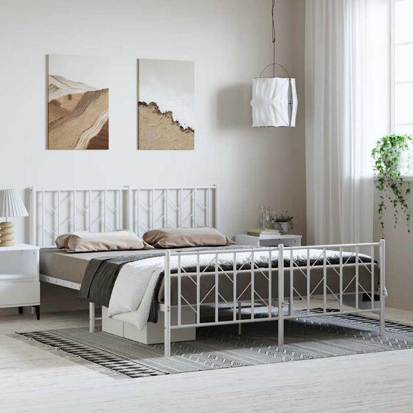 vidaXL Estrutura de cama com cabeceira e pés 193x203 cm metal branco