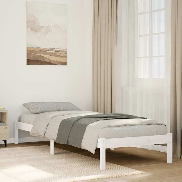 vidaXL Cama extra longa sem colch&atilde;o 100x210 cm pinho maci&ccedil;o branco
