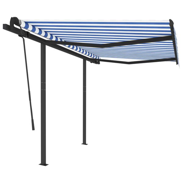 vidaXL Toldo retr&aacute;til autom&aacute;tico com postes 3x2,5 m azul e branco