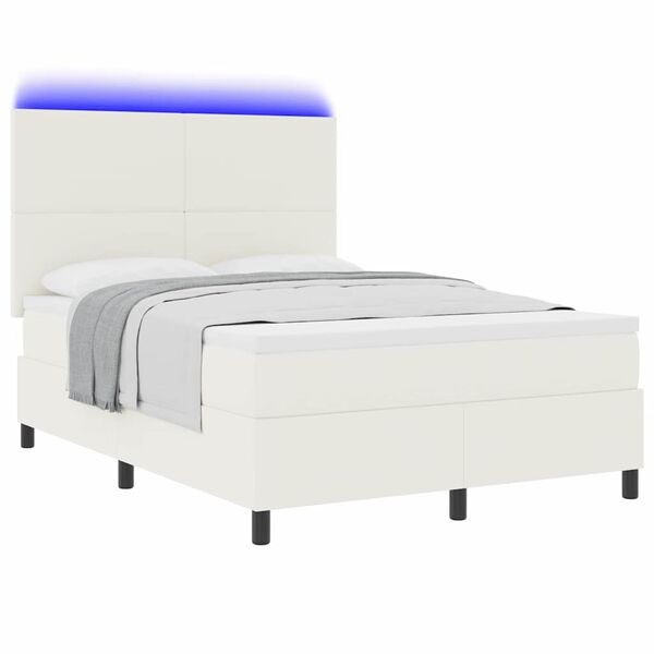 vidaXL Cama Box Spring LED com cabeceira Creme e Branco 140 x 200 cm