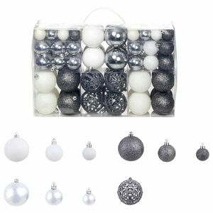 vidaXL Conjunto de bolas de natal 100 pcs 3/4/6 cm branco/cinzento