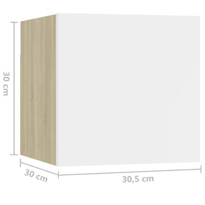vidaXL Mesa cabeceira 30,5x30x30 cm contrapl. branco/carvalho sonoma