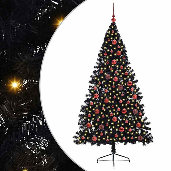 vidaXL &Aacute;rvore de Natal Artificial Pr&eacute;-iluminada Preto 180 cm PVC