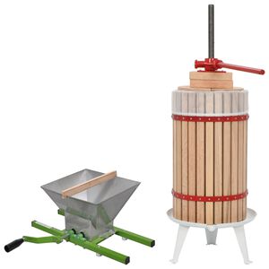 vidaXL 2 pcs conjunto de prensa e triturador de fruta e vinho