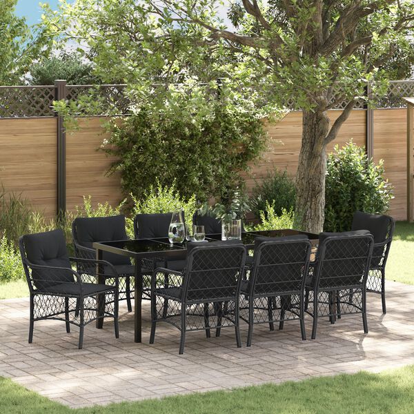 vidaXL Conjunto de Jantar para Jardim 9 pcs Preto Rattan Sint&eacute;tico