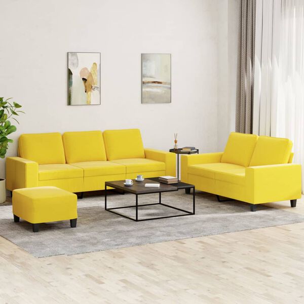 vidaXL 3 pcs conjunto de sof&aacute;s tecido amarelo-claro