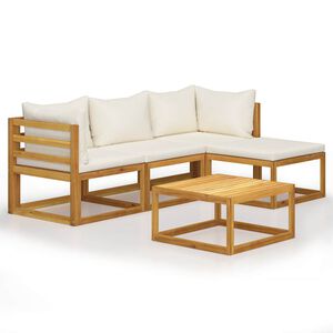 vidaXL 5 pcs conj. lounge jardim c/ almofad&otilde;es madeira ac&aacute;cia maci&ccedil;a