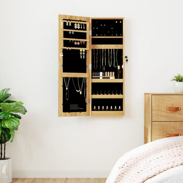 vidaXL Móvel para joias de parede espelhado com luzes LED