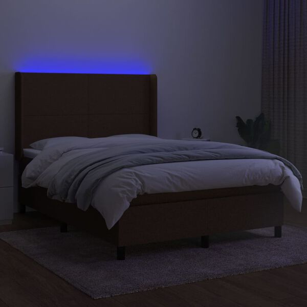 vidaXL Cama box spring c/ colch&atilde;o/LED 140x200cm tecido castanho-escuro