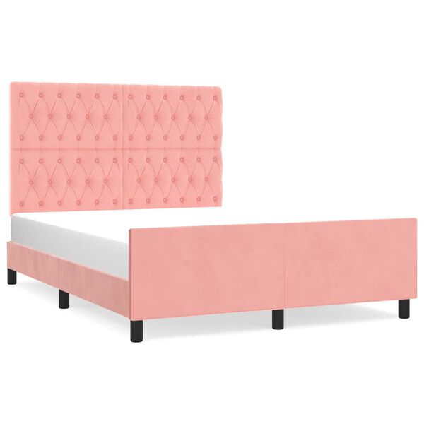 vidaXL Estrutura de cama c/ cabeceira 140x190 cm veludo rosa