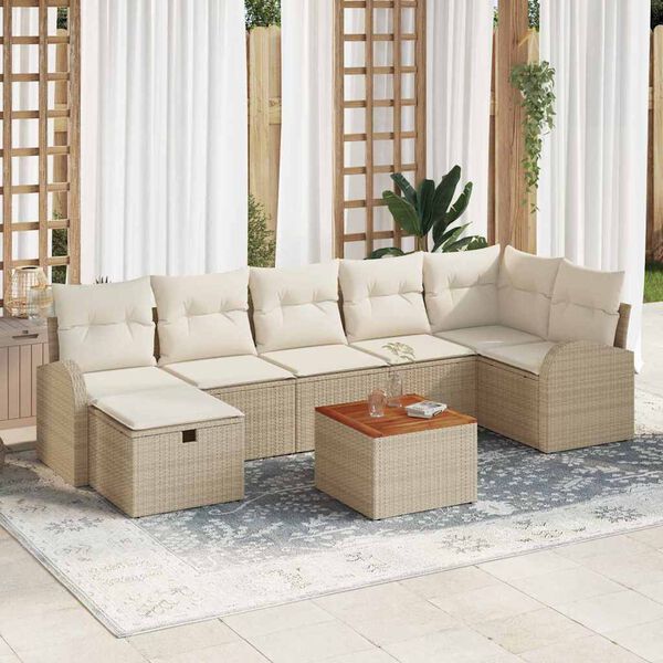 vidaXL Conjunto de Sof&aacute; de Jardim 8 pcs Bege Rattan Sint&eacute;tico