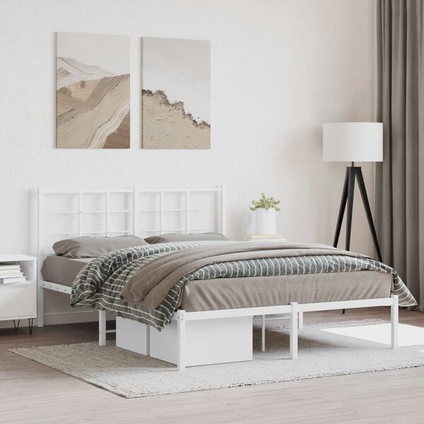 vidaXL Estrutura de cama com cabeceira 135x190 cm metal branco