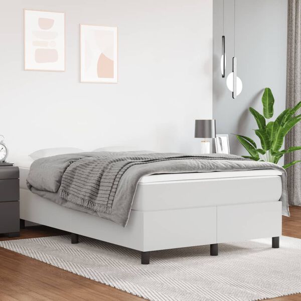vidaXL Cama boxspring com colch&atilde;o 120x190 cm couro artificial branco