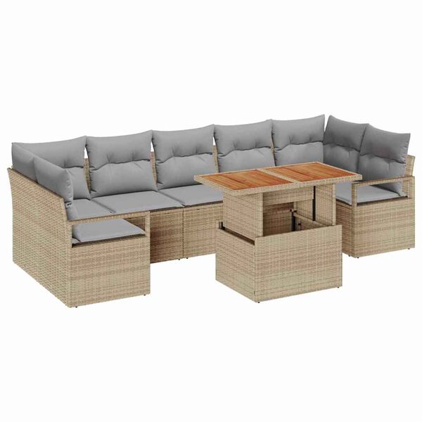 vidaXL Conjunto de Sof&aacute; de Jardim com almofada 8 pcs Bege e Cinza