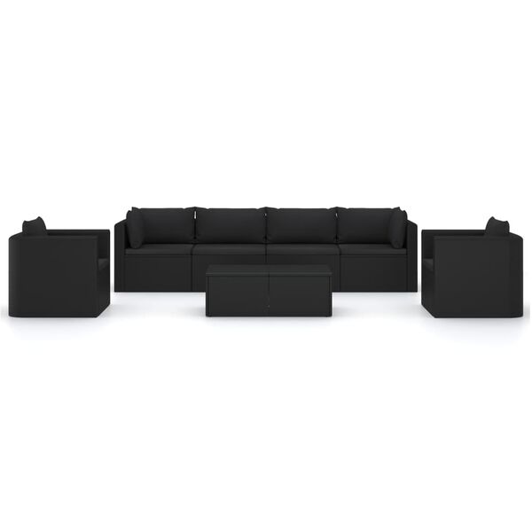 vidaXL 7 pcs conjunto lounge de jardim c/ almofad&otilde;es vime PE preto
