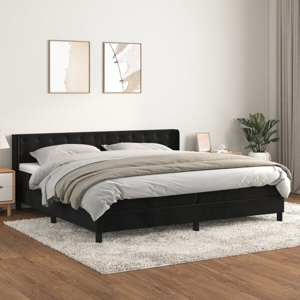 vidaXL Cama com molas/colch&atilde;o 200x200 cm veludo preto