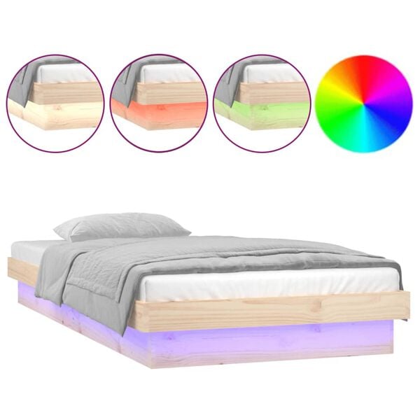 vidaXL Estrutura cama c/ LED pequena solteiro 75x190 cm madeira maci&ccedil;a