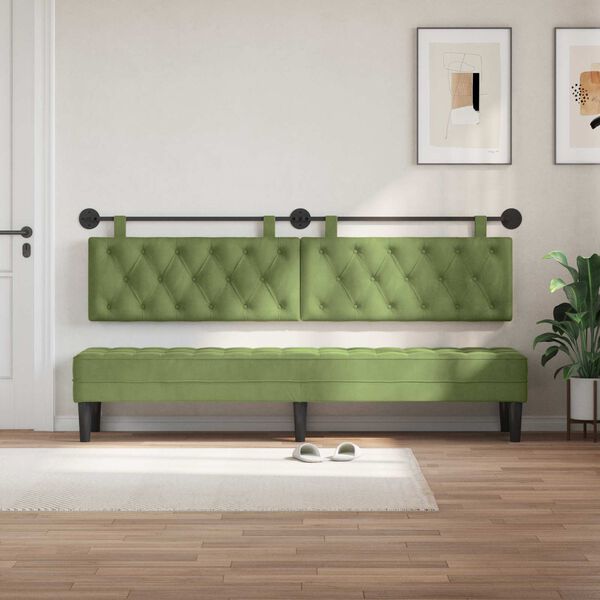 vidaXL Cabeceira Suspensa Verde Claro 210 x 55 x 7 cm Veludo