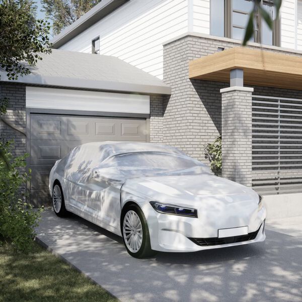 vidaXL Meia cobertura para carro com ganchos L PEVA prateado