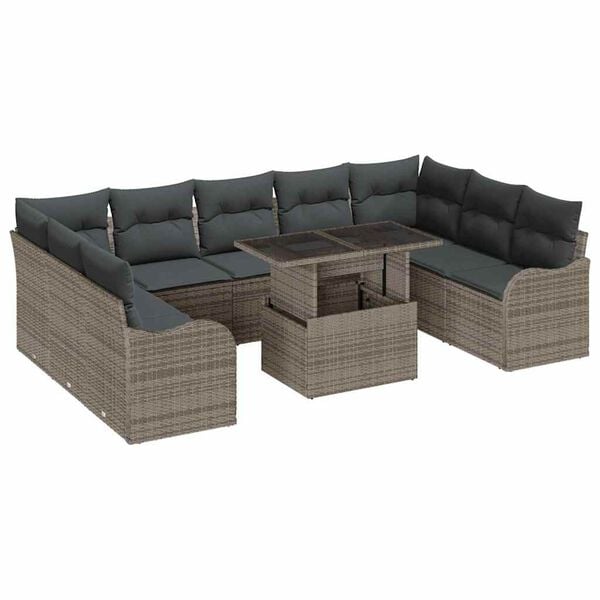vidaXL Conjunto de Sof&aacute; de Jardim 10 pcs Cinzeto Rattan Sint&eacute;tico