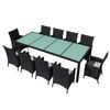 vidaXL 11 pcs conjunto jantar exterior com almofad&otilde;es vime PE preto
