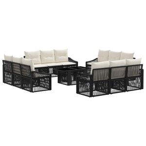 vidaXL Conjunto de Sof&aacute; de Jardim 13 unid. Preto e Branco Creme