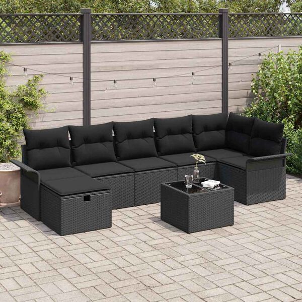 vidaXL Conjunto de Sof&aacute; de Jardim com almofada 8 pcs Preto vime PE