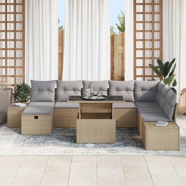 vidaXL Conjunto de Sofá de Jardim 11 pcs Bege Rattan Sintético