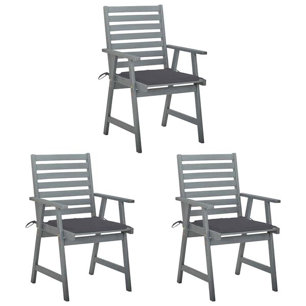 vidaXL Cadeiras de jantar p/ jardim 3 pcs c/ almofad&otilde;es ac&aacute;cia maci&ccedil;a