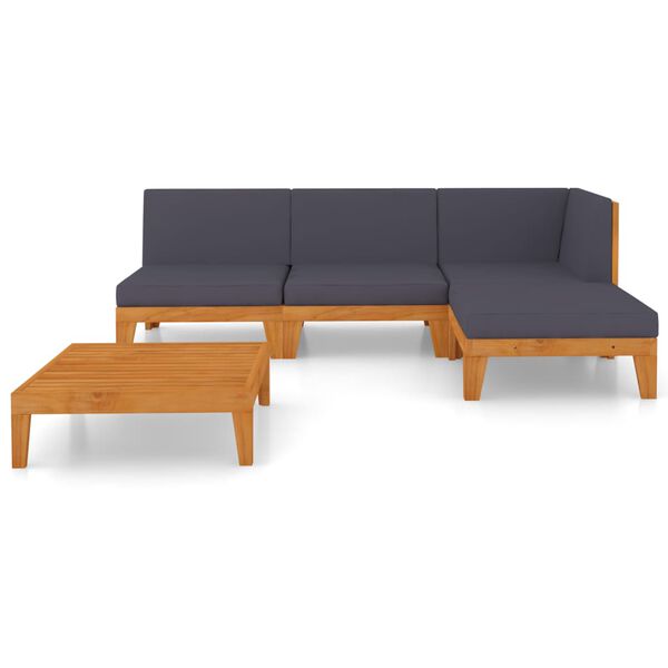 vidaXL 5 pcs conjunto lounge de jardim c/ almofad&otilde;es ac&aacute;cia maci&ccedil;a