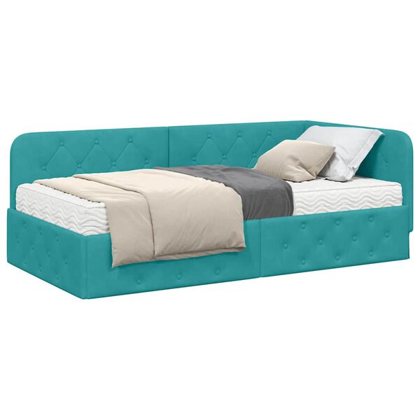 vidaXL Estrutura de Cama de Canto Turquesa 100 x 200 cm Veludo