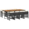 vidaXL 9 pcs conjunto de jantar p/ jardim c/ almofad&otilde;es vime PE preto