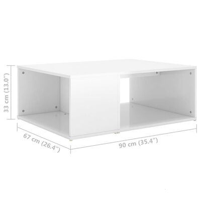 vidaXL Mesa de centro 90x67x33 cm contraplacado branco brilhante