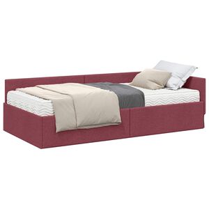vidaXL Estrutura de Cama de Canto com Colch&atilde;o 2 unid. Vermelho tecido