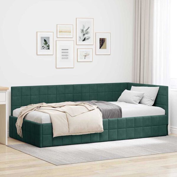 vidaXL Estrutura de Cama de Canto Verde Escuro 90 cm x 200 cm Veludo
