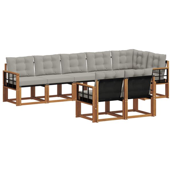 vidaXL Conjunto de Sof&aacute;s para Exterior 8 pcs Cinza Natural e Claro
