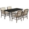 vidaXL 5 pcs conjunto jantar p/ jardim c/ almofad&otilde;es vime PE castanho