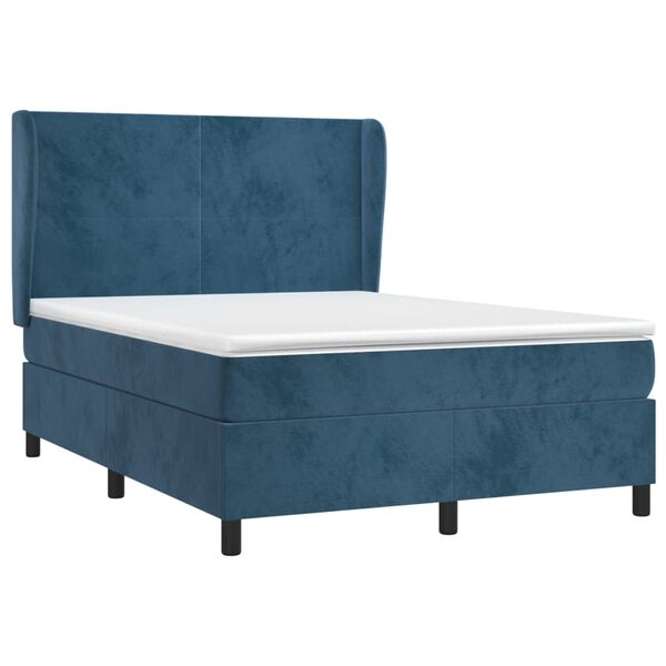 vidaXL Cama com molas/colch&atilde;o 140x190 cm veludo azul-escuro