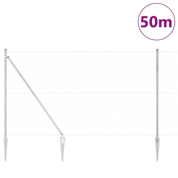 vidaXL Poste de Cerca Prateado 50 x 1,6 m (malha de 50 mm) A&ccedil;o