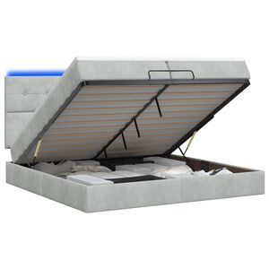 vidaXL Cama Ottoman com Colch&atilde;o e LED Cinzento-claro 200 x 200 cm