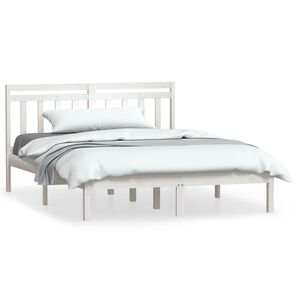 vidaXL Estrutura de cama casal 135x190 cm madeira maci&ccedil;a branco