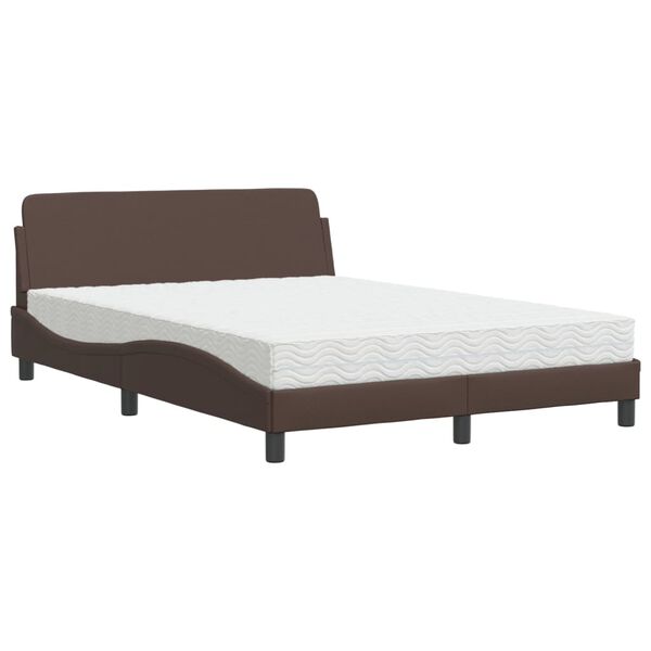 vidaXL Cama com colch&atilde;o Dover 140x190 cm couro artificial castanho