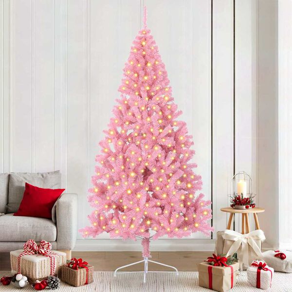 vidaXL &Aacute;rvore de Natal Artificial Pr&eacute;-iluminada Rosa 210 cm PVC